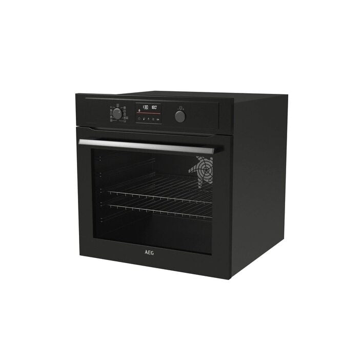 AEG 3000 Series BEX535A61B Air Fry Electric Single Built in Oven with Retractable Dials in Black