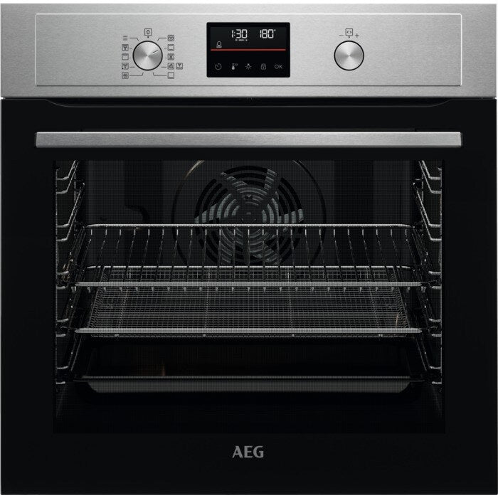 AEG 3000 Series BEX535A61M Air Fry Electric Single Built In Oven with Retractable Dials in Stainless Steel