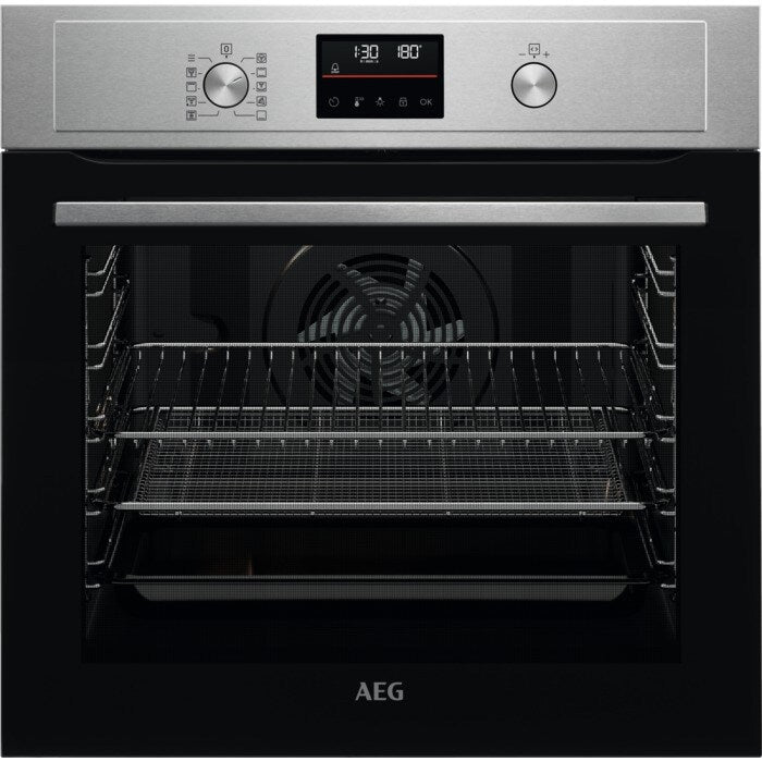 AEG 3000 Series BPX535A61M Air Fry Electric Single Built in Oven with Retractable Dials in Stainless Steel
