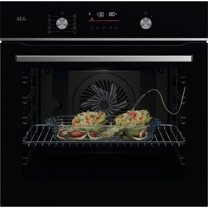 AEG 5000 Series GA5PB501AB Surround Cook with Steam Bake Electric Single Built In Oven with Retractable Dials Black