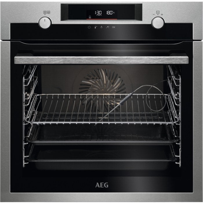 AEG 6000 Series BCE556060M Steam Bake Electric Single Built in Oven with Retractable Dials in Stainless Steel
