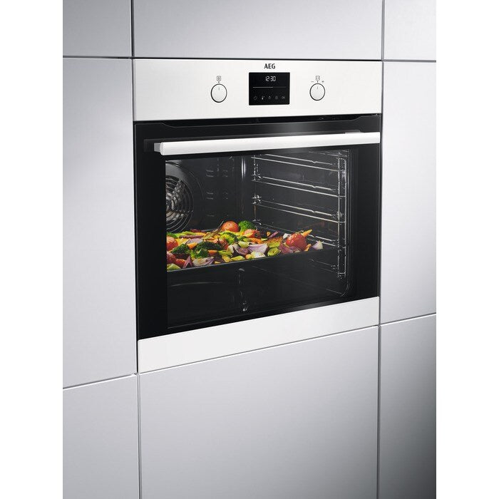 AEG 6000 Series BEB335061W Surround Cook Electric Single Built in Oven with Retractable Dials in White