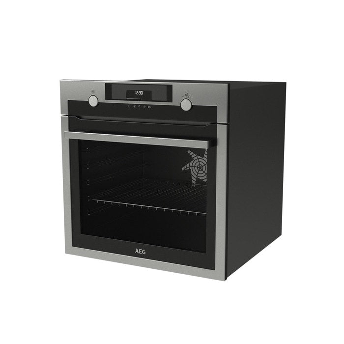 AEG 6000 Series BPE556060M Steam Bake Electric Single Built in Oven with Retractable Dials in Steinless Steel