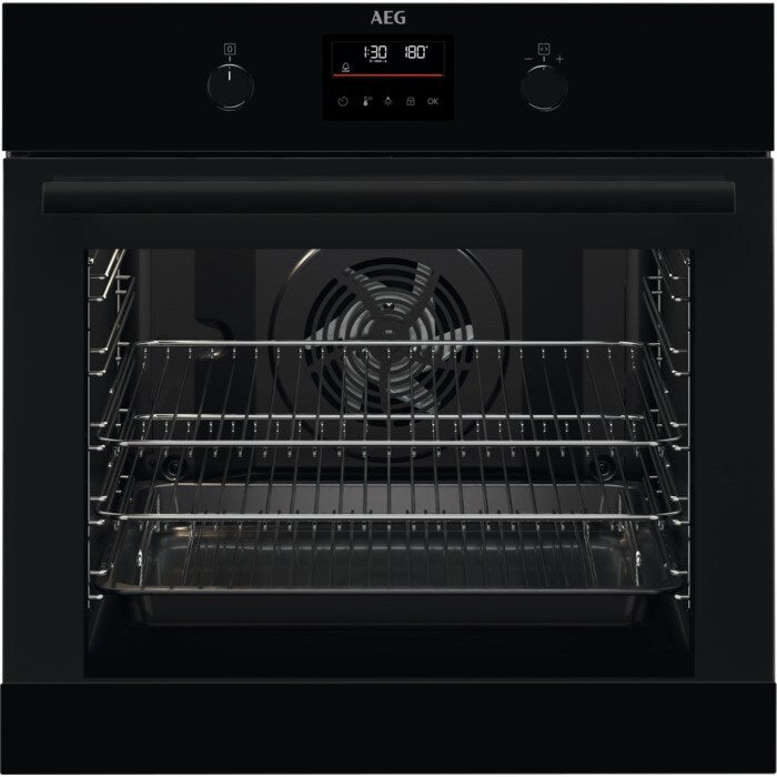 AEG 6000 Series BPK355061B Steam Bake Electric Single Built in Oven with Retractable Dials in Black