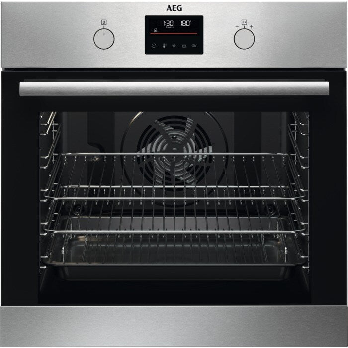 AEG 6000 Series BPS355061M Steam Bake Electric Single Built in Oven with Retractable Dials in Stainless Steel