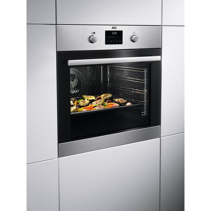 AEG 6000 Series BPS355061M Steam Bake Electric Single Built in Oven with Retractable Dials in Stainless Steel