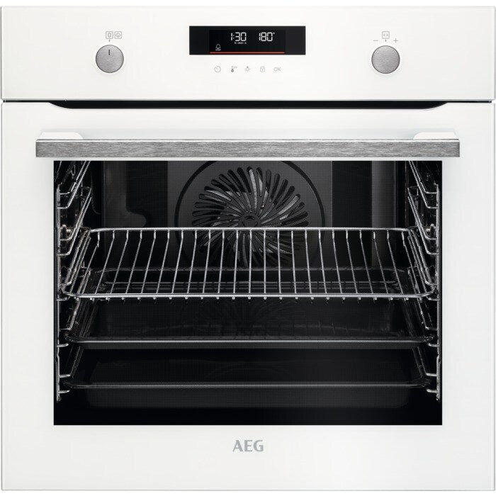 AEG 6000 Series BPS555060W Steam Bake Electric Single Built In Oven with Retractable Dials in White
