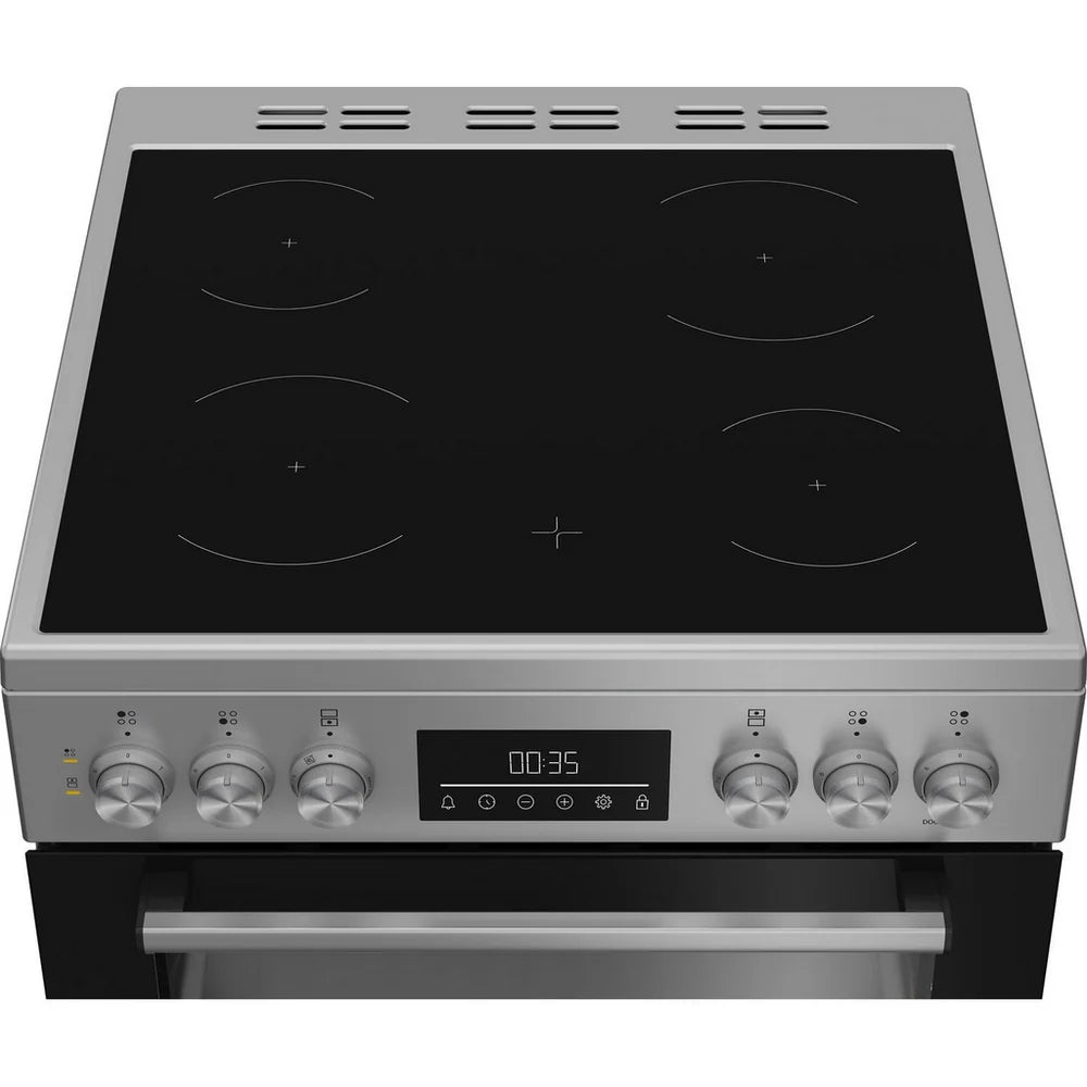 Beko EDC6731S 60cm Double Oven Electric Cooker with Vitroceramic Hob Silver