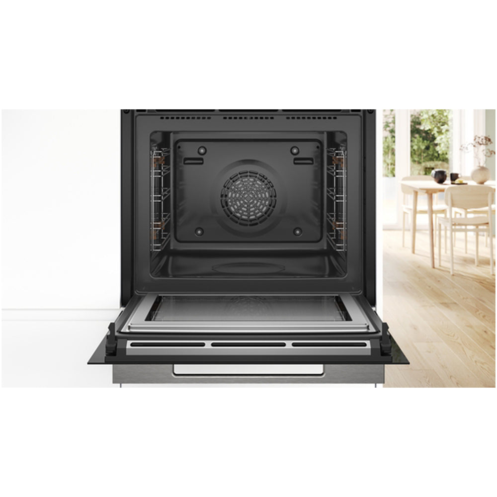 Bosch HMG7764B1B Series 8 Pyrolytic Electric Built in Single Oven with Microwave and Air Fry Function in Black