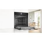 Bosch HMG7764B1B Series 8 Pyrolytic Electric Built in Single Oven with Microwave and Air Fry Function in Black