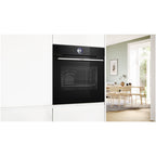 Bosch HRG7764B1B Series 8 Pyrolytic Built in Single Electric Oven with Added Steam Funtion and Air Fry in Black