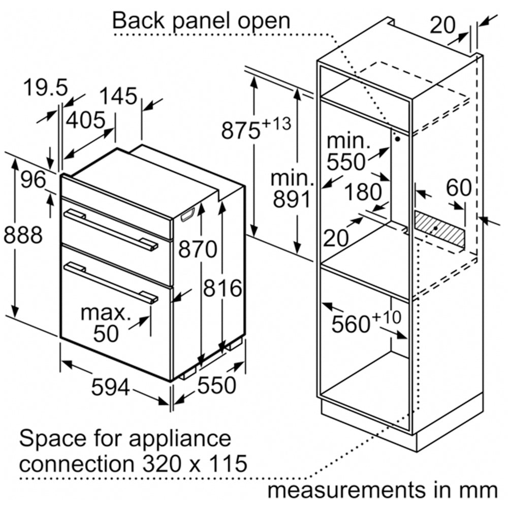 Bosch MBA533BB3B Series 4 Built-In Electric Double Oven Black - A+B Rated