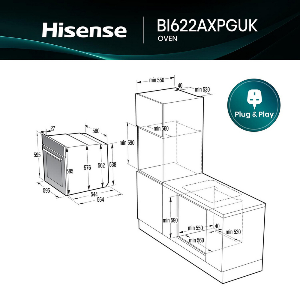 Hisense BI622AXPGUK Hi4 59.5cm Built In Electric Single Oven Stainless Steel