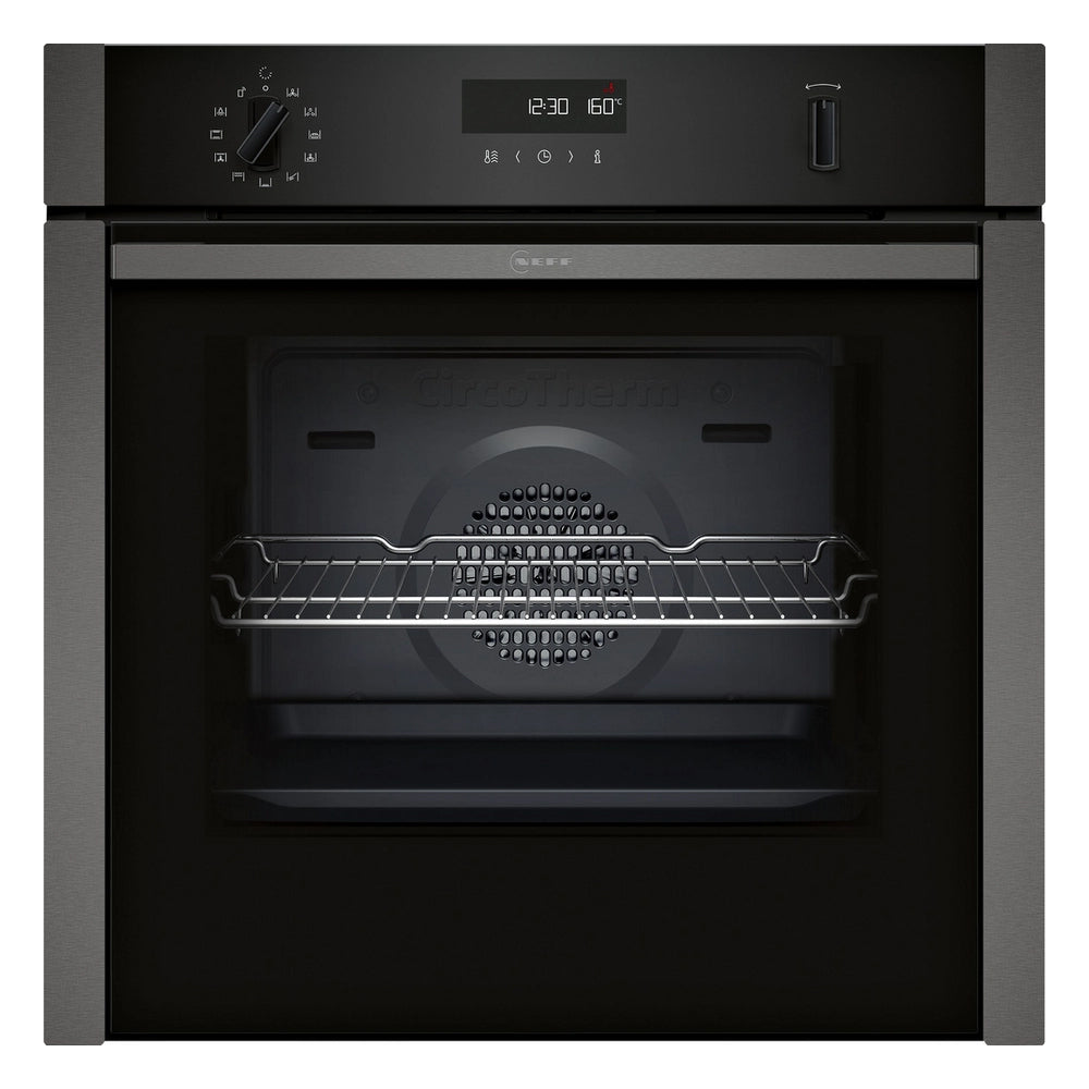 Neff B6ACH7AG7B N50 Slide & Hide Wifi Connected 60cm Built In Electric Single Oven with Pyrolytic Cleaning Graphite A+ Rated