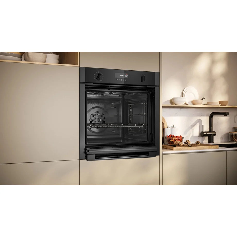 Neff B6ACH7AG7B N50 Slide & Hide Wifi Connected 60cm Built In Electric Single Oven with Pyrolytic Cleaning Graphite A+ Rated